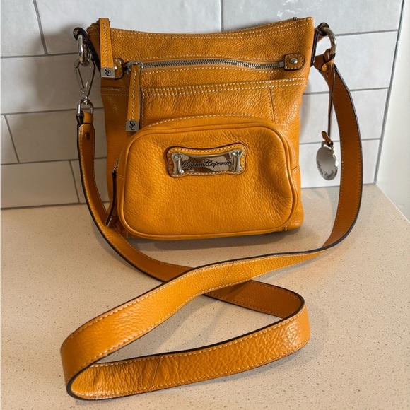 Sophia Caperelli Genuine Leather Satchel Crossbody Bag Purse Camel EUC - Picture 1 of 10